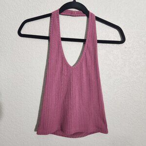 Me To We Halter top Ribbed Mauve Pink Sleeveless Crop Top Medium